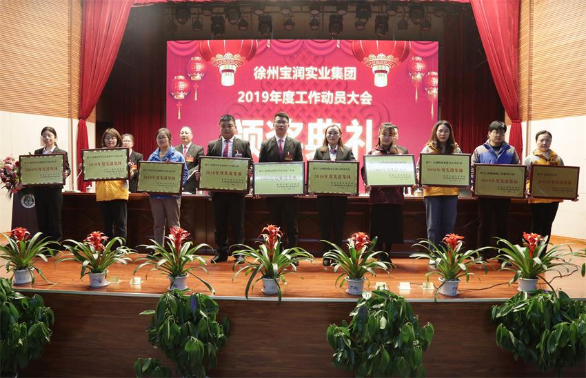 华亿体育2019年度工作动员大会---集团公司领导为先进单位和先进个人代表颁奖